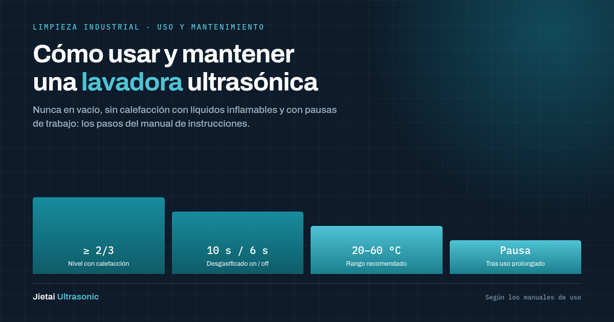 Cómo usar y mantener un limpiador por ultrasonidos de sobremesa: preparación, desgasificación, calentamiento, limpieza del tanque y solución de problemas
